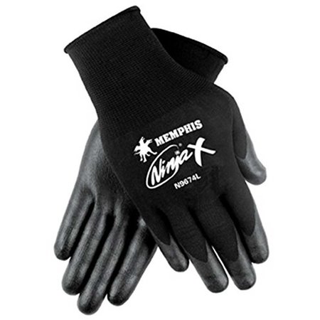 MCR SAFETY Ninja X Bi-Polymer Coated Palm Gloves, Black, Large N9674L